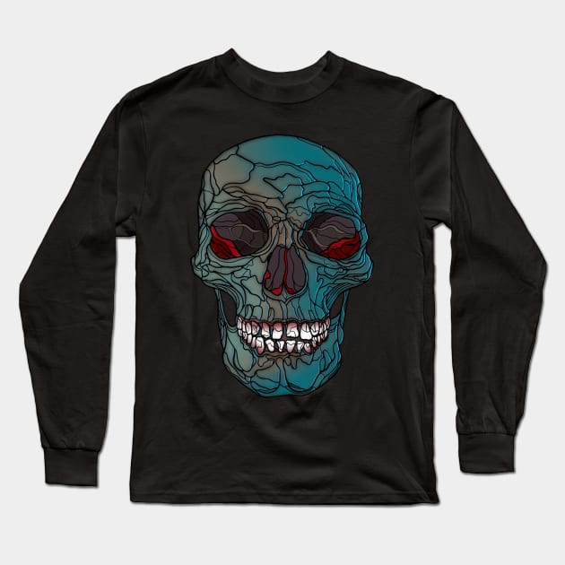 Colorful blue skull with red interior Long Sleeve T-Shirt by DaveDanchuk